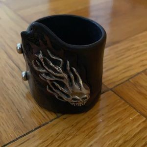 Custom made men’s leather with silver design bracelet